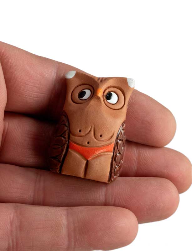 Figurine Chouette En Terre Cuite – Maillot De Bain Orange – Artisanat De Pologne