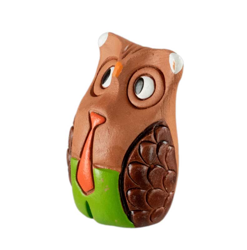 Figurine Chouette En Terre Cuite – Short Et Cravate – Artisanat De Pologne