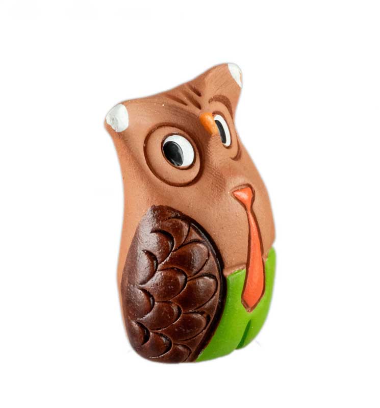 Figurine Chouette En Terre Cuite – Short Et Cravate – Artisanat De Pologne