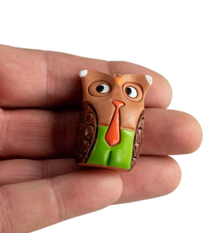 Figurine Chouette En Terre Cuite – Short Et Cravate – Artisanat De Pologne