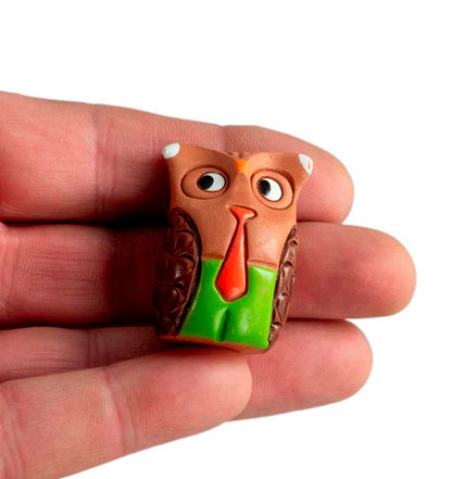 Figurine Chouette En Terre Cuite – Short Et Cravate – Artisanat De Pologne