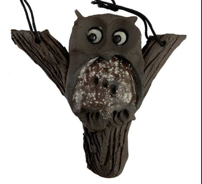 Figurine Chouette Murale En Terre Cuite – Suspension Artisanale De Pologne