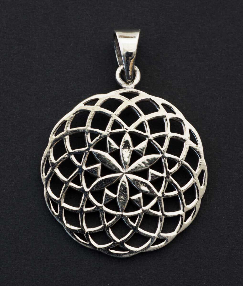 Pendentif mandala Sri Yantra / Fleur de Vie en argent massif 925 – Géométrie sacrée protectrice