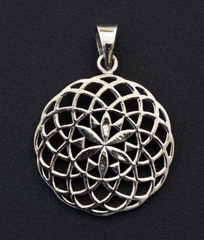 Pendentif mandala Sri Yantra / Fleur de Vie en argent massif 925 – Géométrie sacrée protectrice
