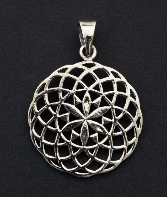 Pendentif mandala Sri Yantra / Fleur de Vie en argent massif 925 – Géométrie sacrée protectrice