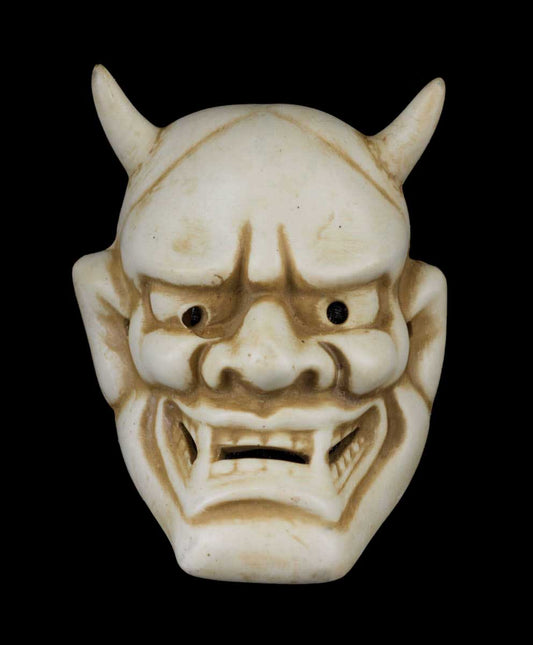Petit Masque Japonais Oni Blanc – Masque Démon Nô En Résine Artisanale