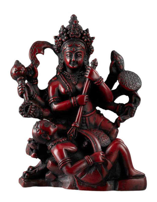 Statue Déesse Kali en Résine Rouge Bordeaux – Mahakali, Divinité Hindoue du Népal