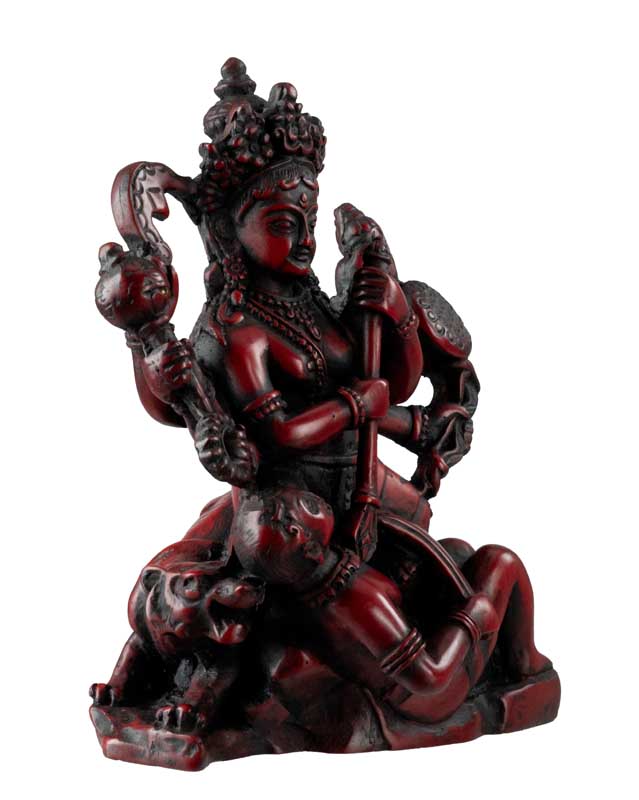 Statue Déesse Kali en Résine Rouge Bordeaux – Mahakali, Divinité Hindoue du Népal