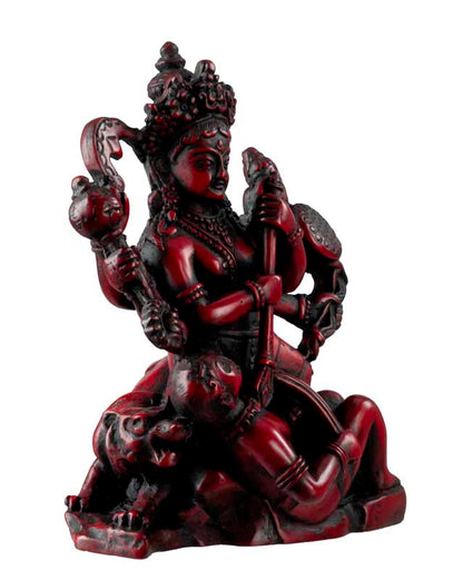 Statue Déesse Kali en Résine Rouge Bordeaux – Mahakali, Divinité Hindoue du Népal