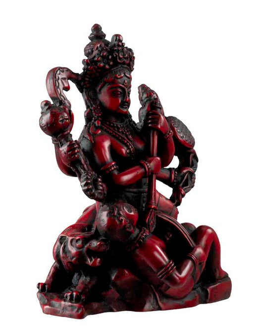 Statue Déesse Kali en Résine Rouge Bordeaux – Mahakali, Divinité Hindoue du Népal