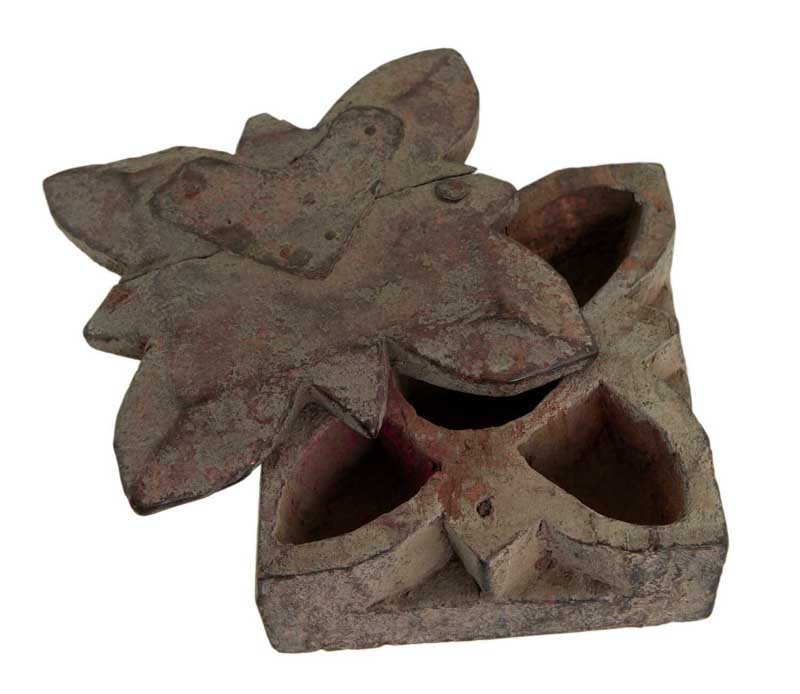 Boîte À Tikka Et À Épices Ancienne En Bois – Artisanat Du Rajasthan