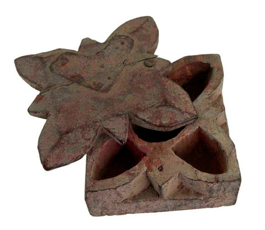 Boîte À Tikka Et À Épices Ancienne En Bois – Artisanat Du Rajasthan