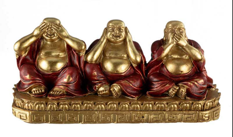 Figurine Bouddha De La Sagesse – Statuette En Résine – Les Trois Singes De La Sagesse