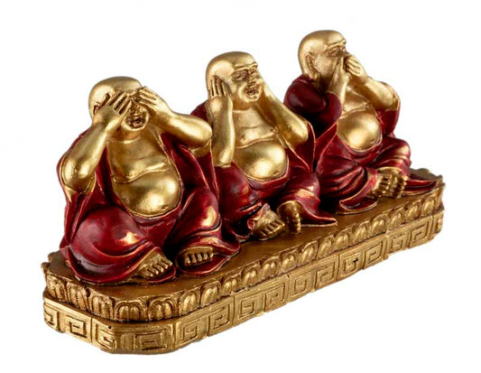 Figurine Bouddha De La Sagesse – Statuette En Résine – Les Trois Singes De La Sagesse