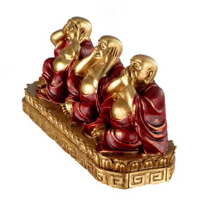 Figurine Bouddha De La Sagesse – Statuette En Résine – Les Trois Singes De La Sagesse