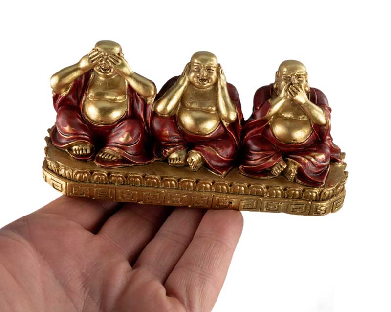 Figurine Bouddha De La Sagesse – Statuette En Résine – Les Trois Singes De La Sagesse