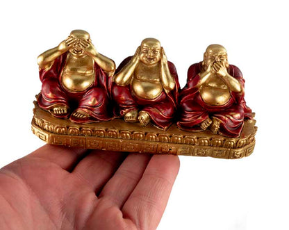 Figurine Bouddha De La Sagesse – Statuette En Résine – Les Trois Singes De La Sagesse
