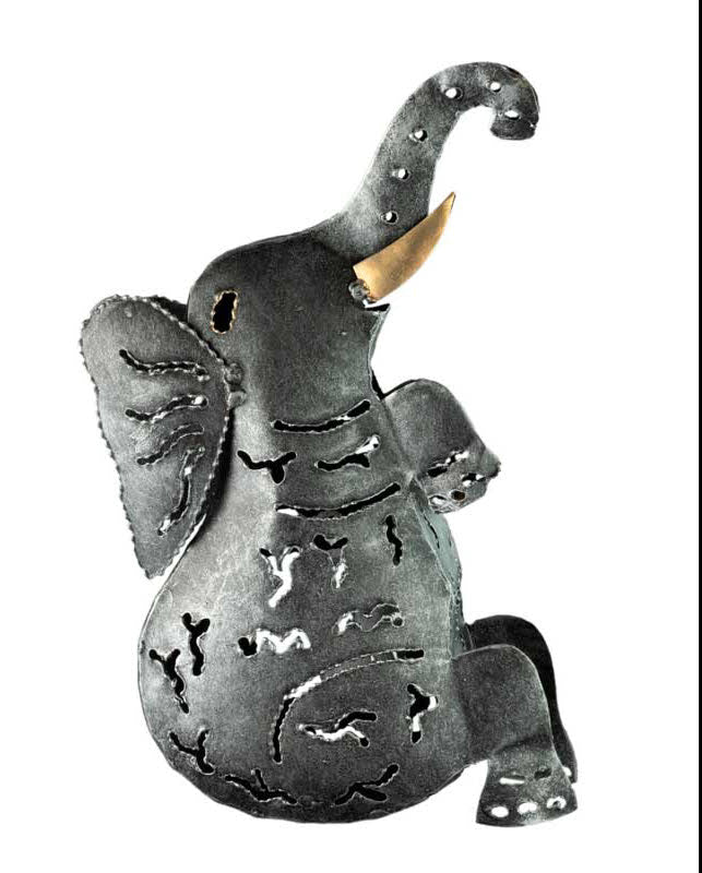 Photophore Éléphant En Métal Peint – Bougeoir Artisanal Pour Une Ambiance Chaleureuse