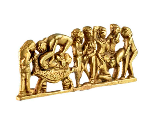 Bas-Relief Kamasutra En Laiton – Sculpture Érotique Artisanale Indienne