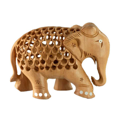 Statue Éléphant En Bois De Kadam – Figurine Artisanale Indienne