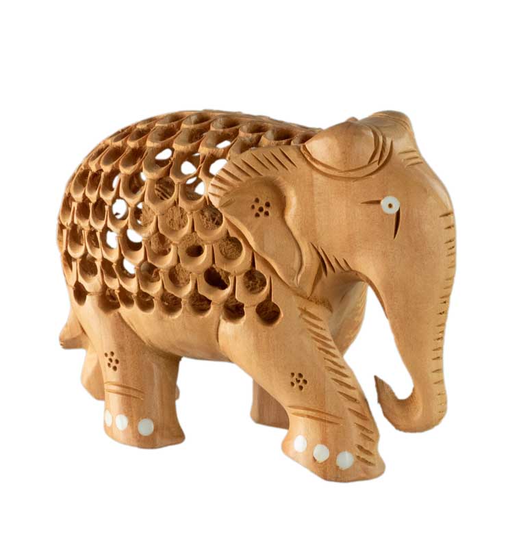 Statue Éléphant En Bois De Kadam – Figurine Artisanale Indienne