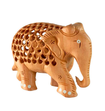 Statue Éléphant En Bois De Kadam – Figurine Artisanale Indienne