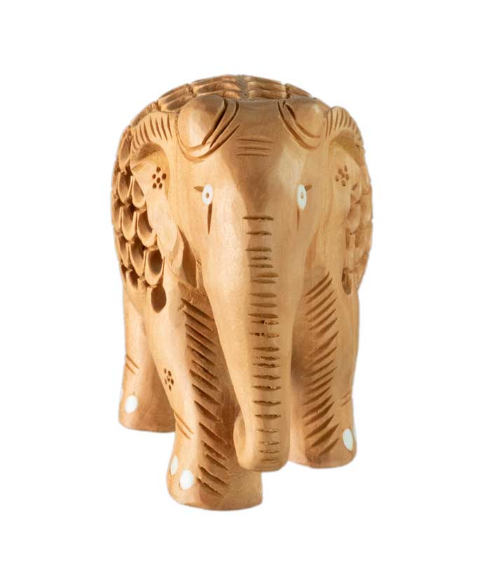 Statue Éléphant En Bois De Kadam – Figurine Artisanale Indienne