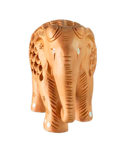 Statue Éléphant En Bois De Kadam – Figurine Artisanale Indienne