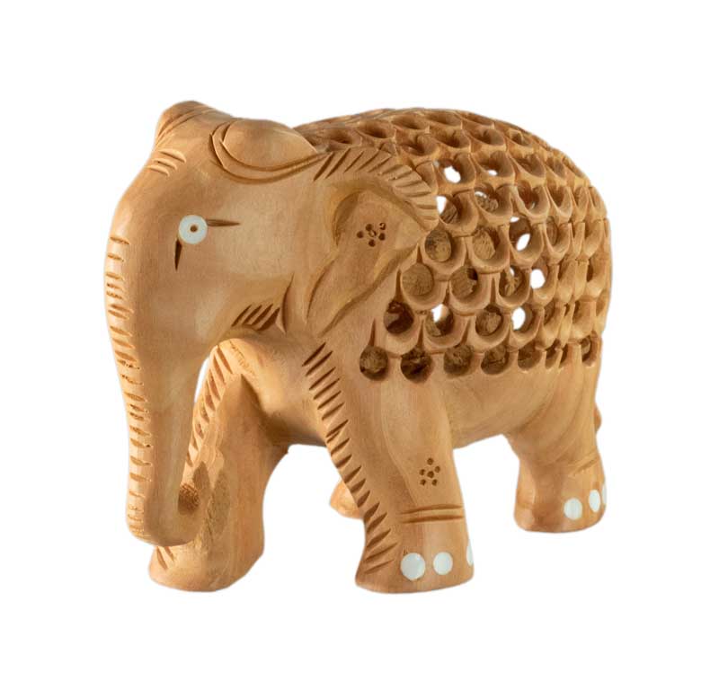 Statue Éléphant En Bois De Kadam – Figurine Artisanale Indienne