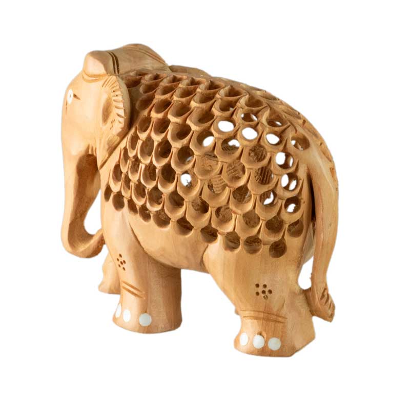 Statue Éléphant En Bois De Kadam – Figurine Artisanale Indienne