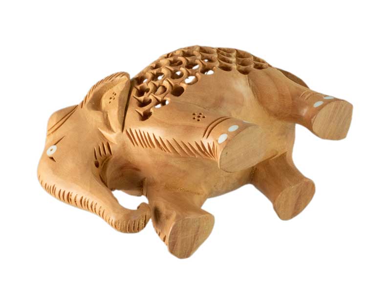 Statue Éléphant En Bois De Kadam – Figurine Artisanale Indienne
