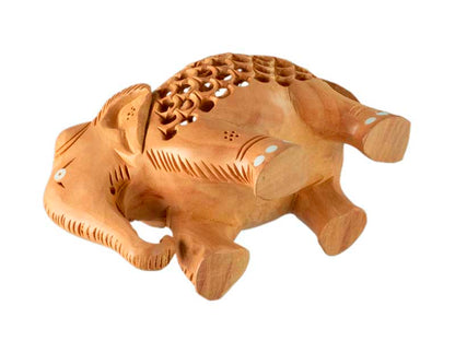 Statue Éléphant En Bois De Kadam – Figurine Artisanale Indienne
