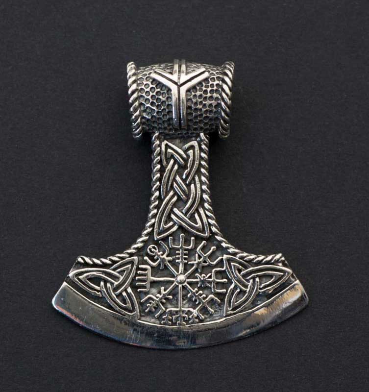 Pendentif Grande Hache de Perun – Vegvísir en Argent Massif 925 - Viking