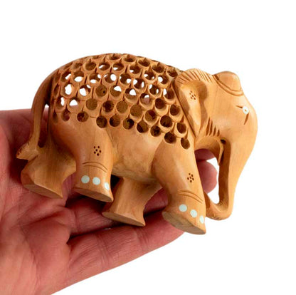 Statue Éléphant En Bois De Kadam – Figurine Artisanale Indienne