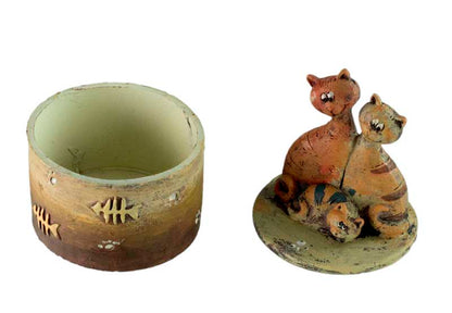 Boîte à Bijoux et Trombones Chat en Résine – Figurine Décorative