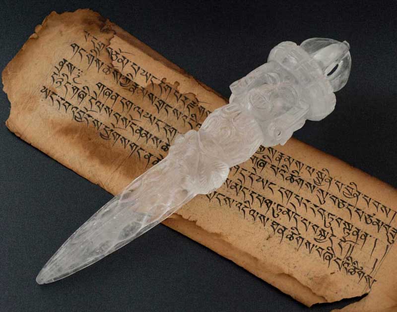 Grand Phurba En Cristal De Roche 31 cm – Vajra Kila Dague Rituelle Tibétaine