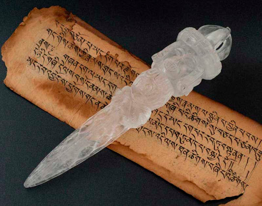 Grand Phurba En Cristal De Roche 31 cm – Vajra Kila Dague Rituelle Tibétaine