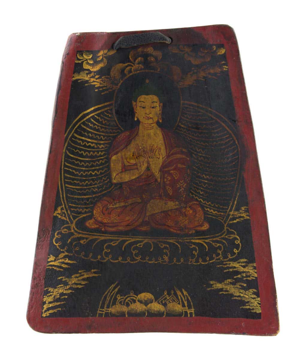 Tsakli Bouddhiste Bouddha Vairocana – Peinture Miniature Tibétaine Sur Os De Bovin