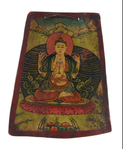 Thangka Bouddhiste Chenrezig – Artisanat Népalais En Os De Yak