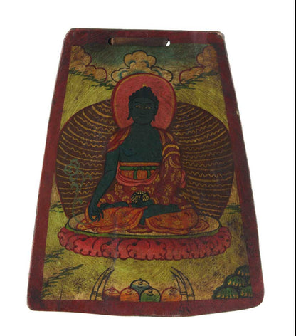 Tsakli Bouddhiste Bouddha Médecine – Peinture Miniature Tibétaine Sur Os De Bovin