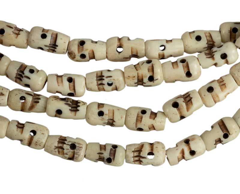 Collier Têtes de Mort en Os de Bovin – Mala Bouddhiste Artisanal 108 Perles