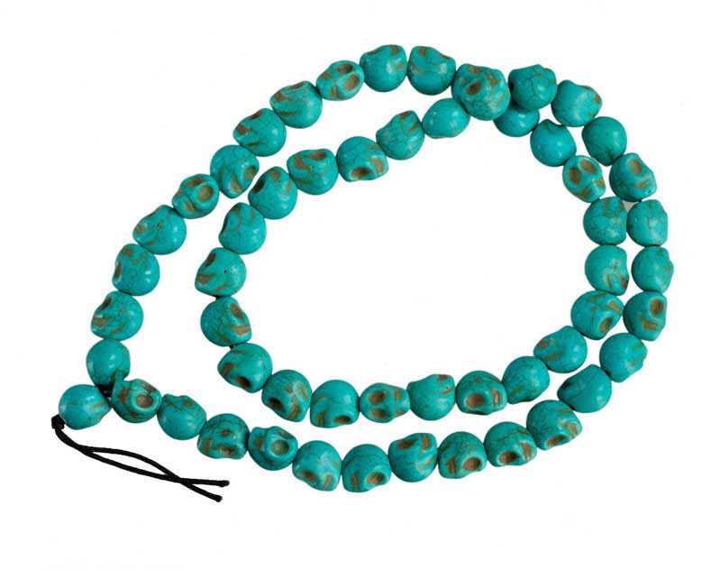 Collier Têtes de Mort en Howlite Bleu Turquoise – Mala Bouddhiste du Népal