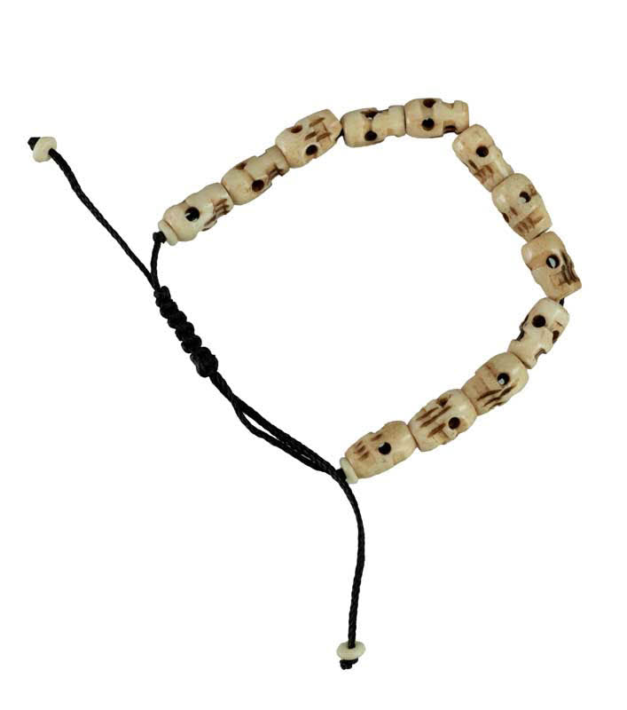 Bracelet tête de mort Népal – Mala tibétain en os de bovin ajustable