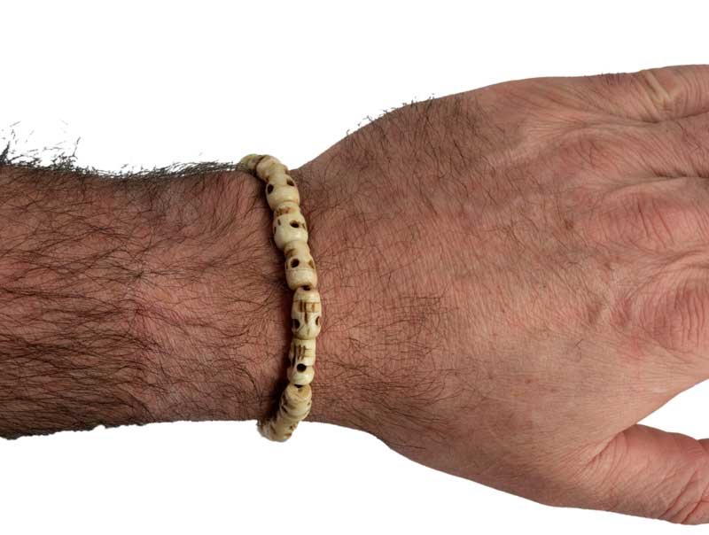 Bracelet tête de mort Népal – Mala tibétain en os de bovin ajustable