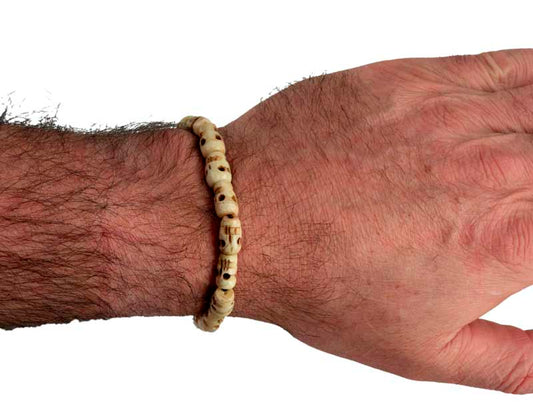Bracelet tête de mort Népal – Mala tibétain en os de bovin ajustable
