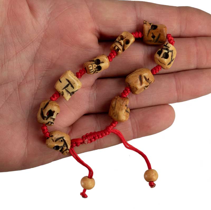 Bracelet Têtes de Mort en Os de Bovin – Bracelet Bouddhiste Artisanal du Népal