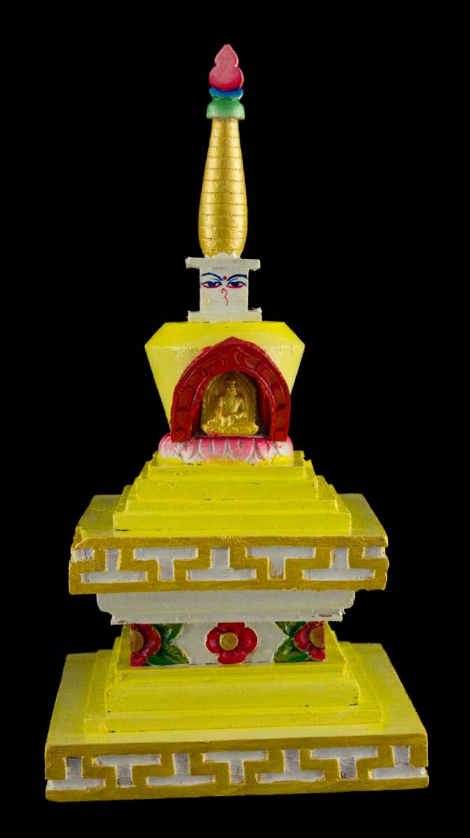 Stupa Chaitya Tibétain Chörten En Bois 24.5 cm – Artisanat Bouddhiste Du Népal