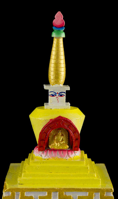 Stupa Chaitya Tibétain Chörten En Bois 24.5 cm – Artisanat Bouddhiste Du Népal