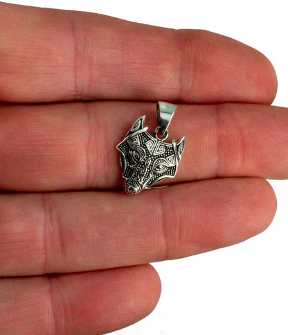 Pendentif Tête de Loup Fenrir Viking en Argent 925