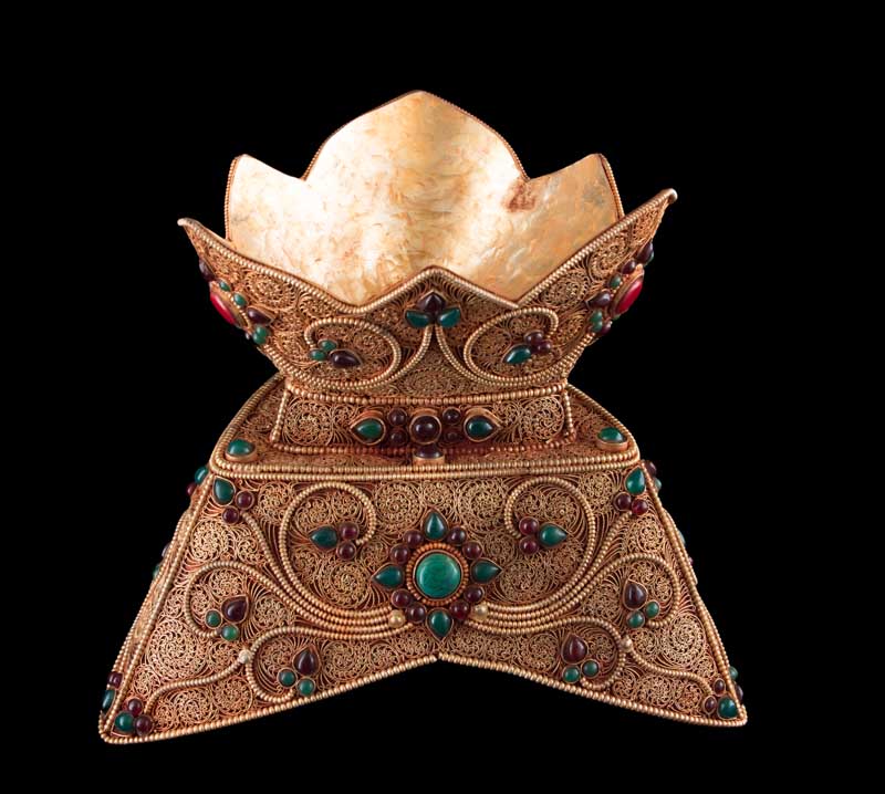Grand Kapala Crâne Tibétain avec Support – Cuivre et Cristal de Roche, Artisanat Népalais